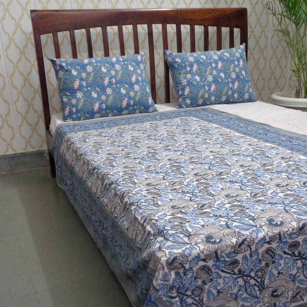 Hand Block Printed Cotton Twin Size Dohar Amarnath Grey 501742