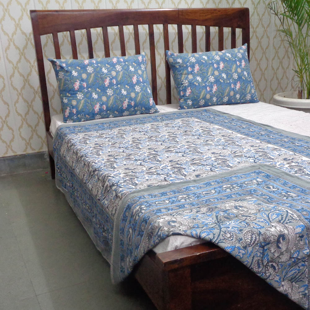 Hand Block Printed Cotton Twin Size Dohar Amarnath Grey 501742