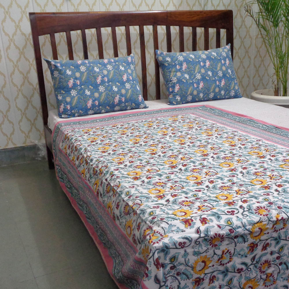 Hand Block Printed Cotton Twin Size Dohar Phuljhari Pink 501792