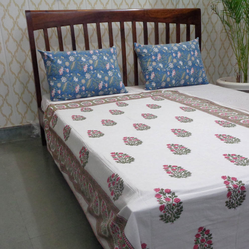 Hand Block Printed Cotton Twin Size Dohar Floral Bale Pink 501825