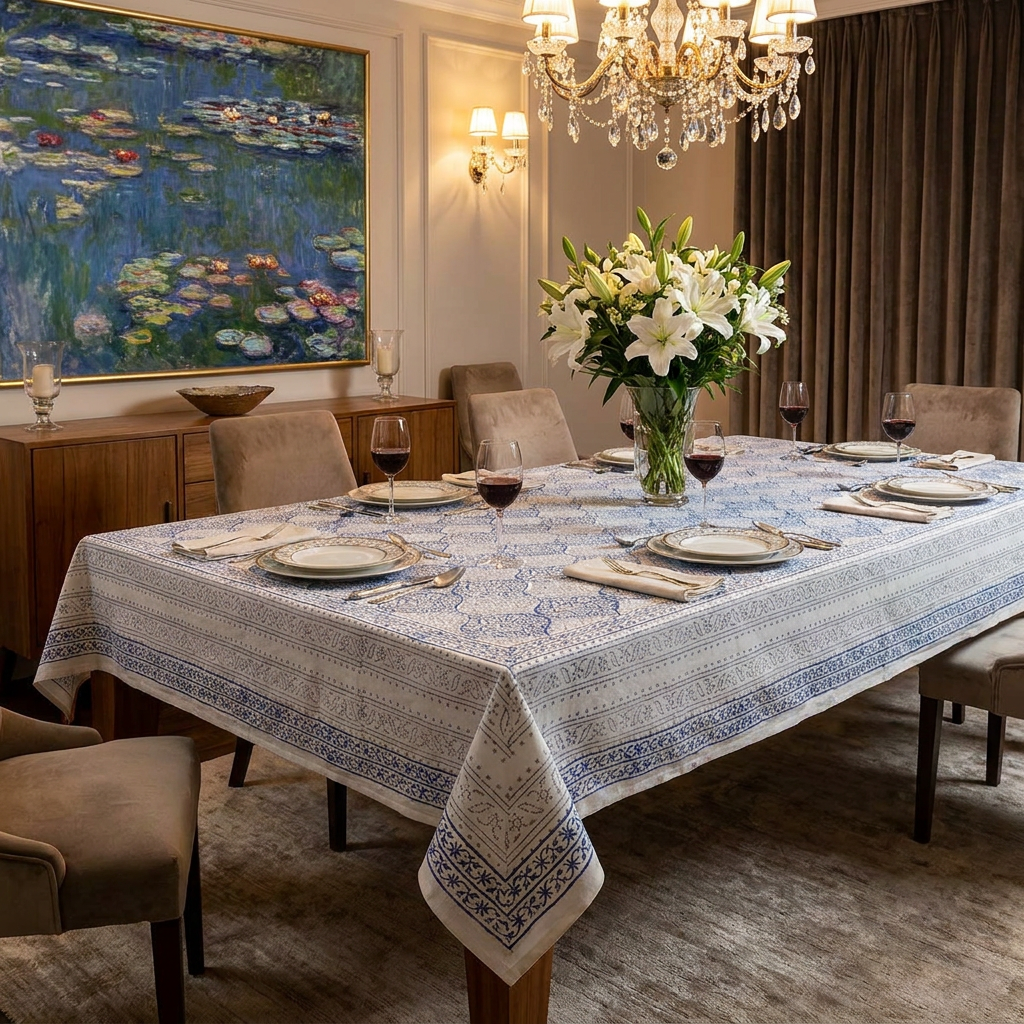 Hand Block Printed Cotton Tablecloth 150x220 cms 504780