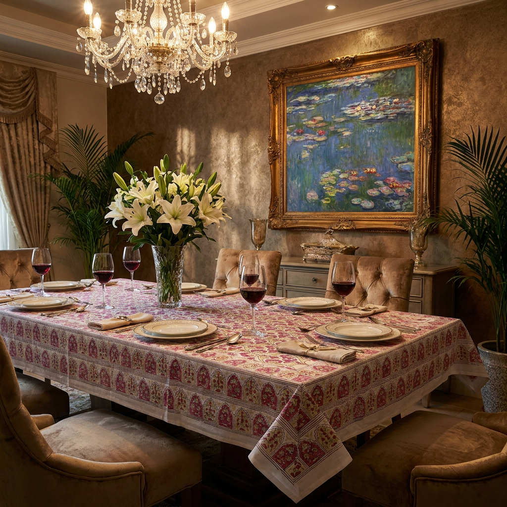 Wood Block Printed Handmade Tablecloth 150x220 cms 504785