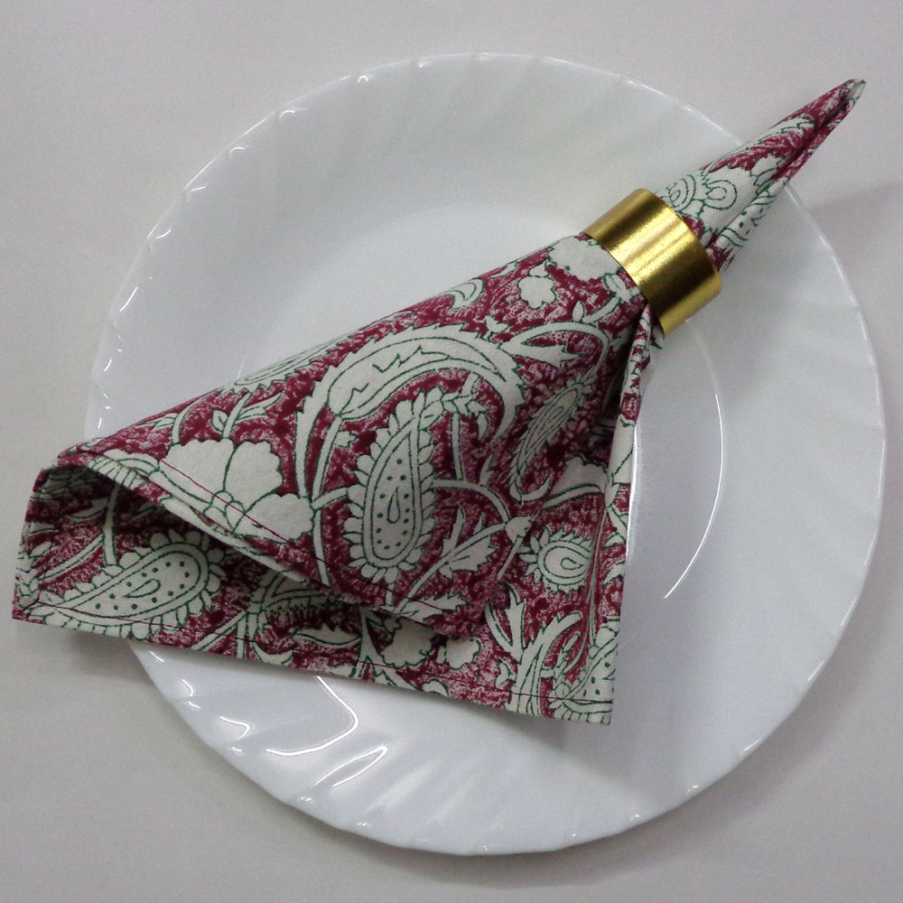 Hand Block Printed Cotton Napkin 45x45 cms Set of 4 Napkins Paisley Rose Vine 504851
