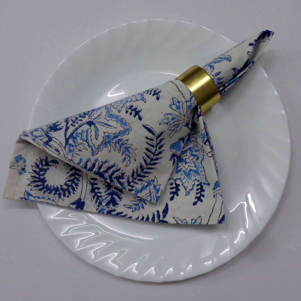 Hand Block Printed Cotton Napkin 45x45 cms Set of 4 Napkins Bela Palace Blue 601088