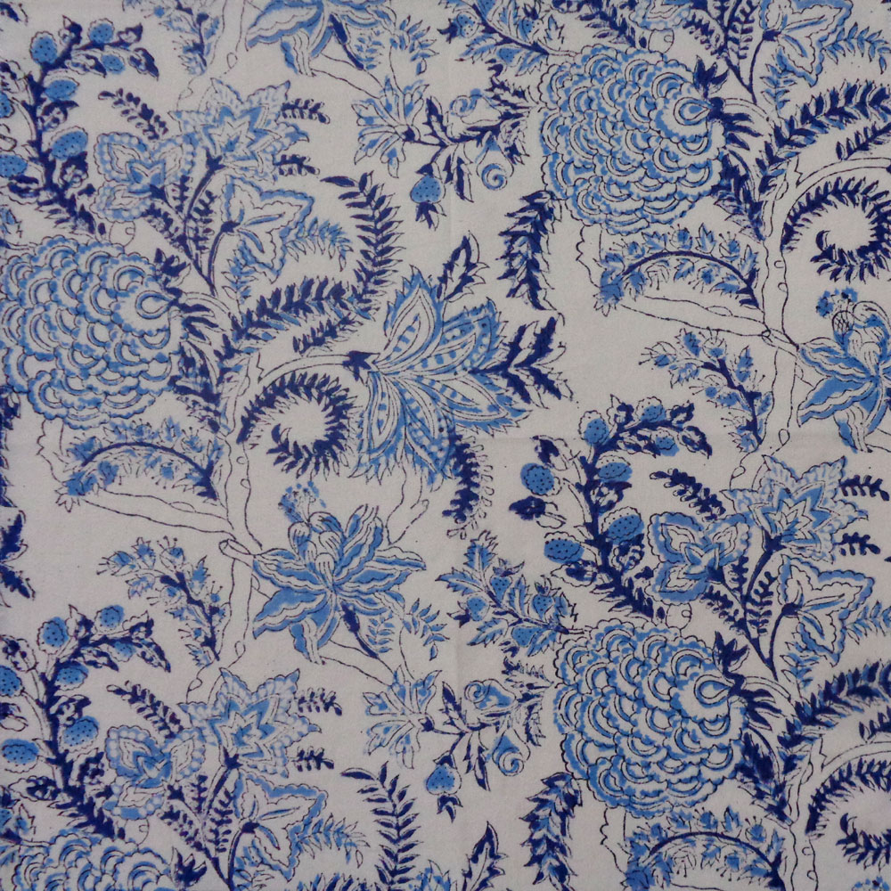 5 Yard Running Fabric Hand Block Printed Cotton 20 Sheeting Fabric Bela Palace Blue 601088