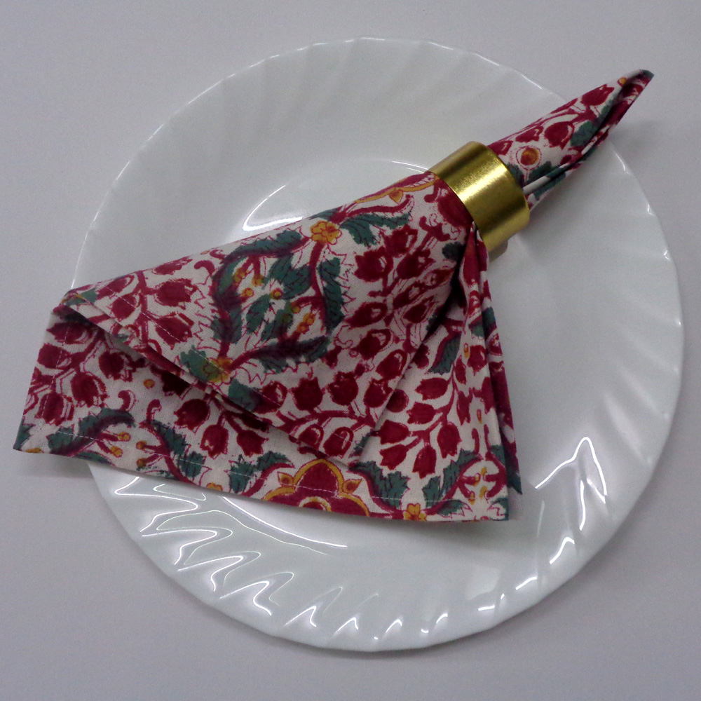 Hand Block Printed Cotton Napkin 45x45 cms Set of 4 Napkins Phulwari Open 601042
