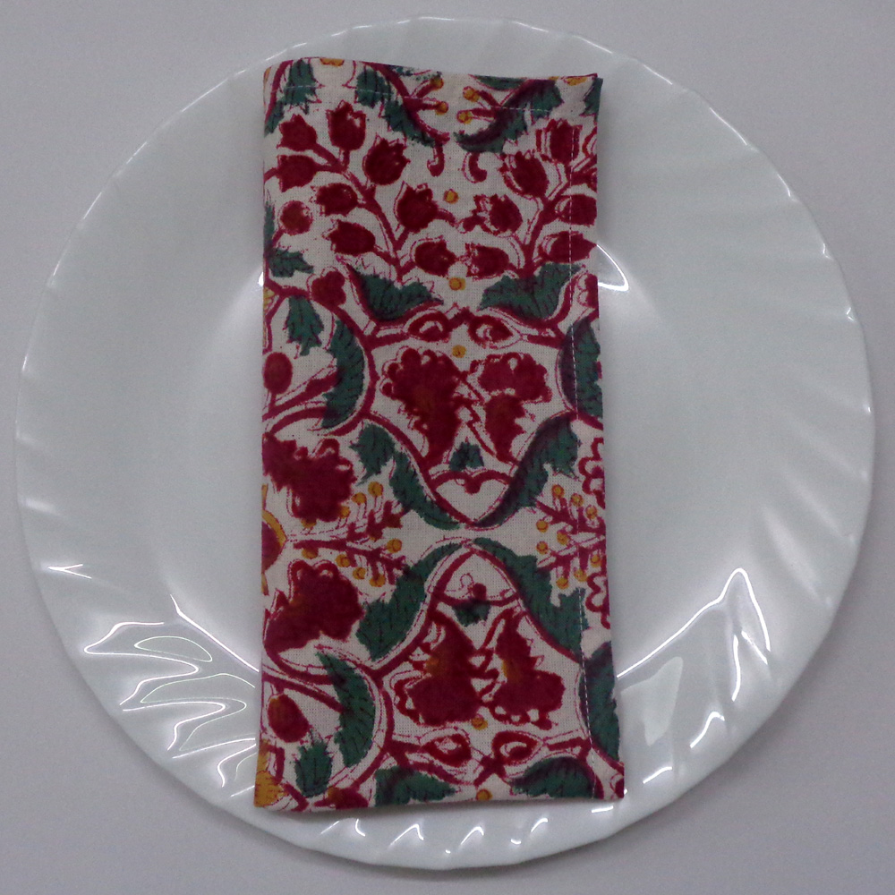 Hand Block Printed Cotton Napkin 45x45 cms Set of 4 Napkins Phulwari Open 601042