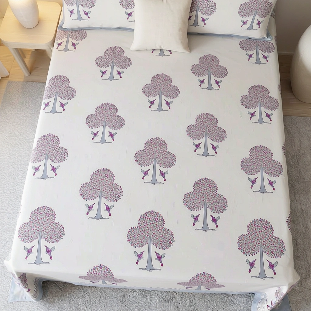 Hand Block Printed Cotton Percale Queen Size Bedspread 700224