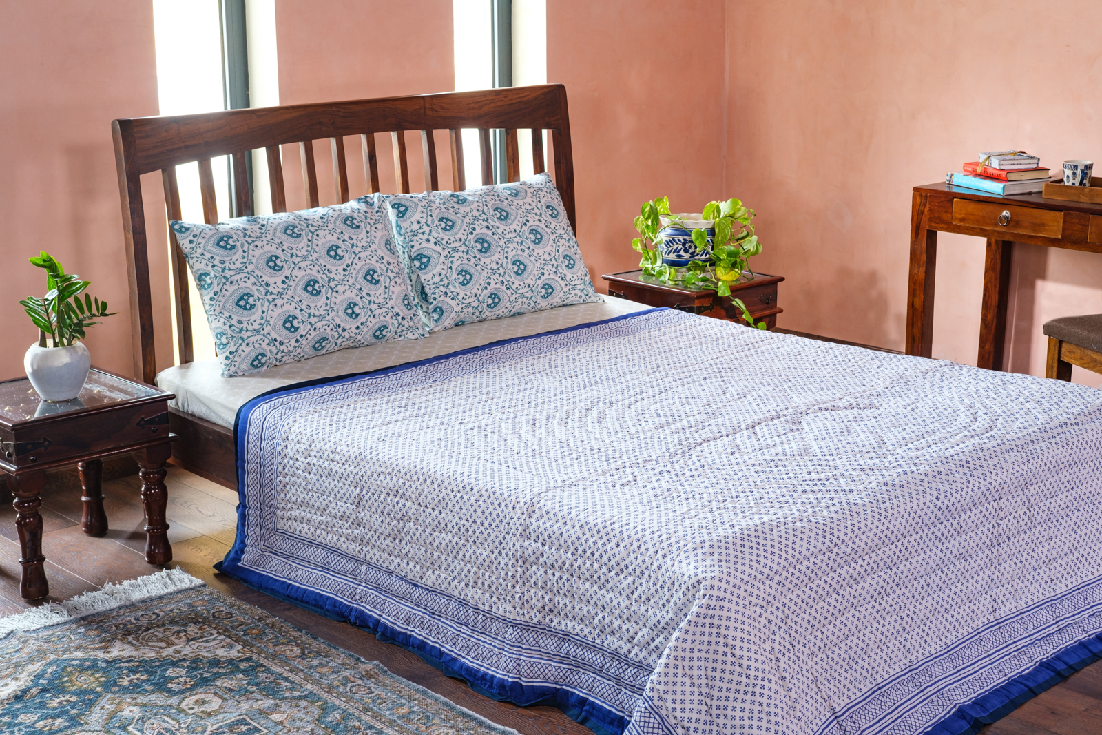 Hand Block Printed Cotton Queen Size Quilt 808181