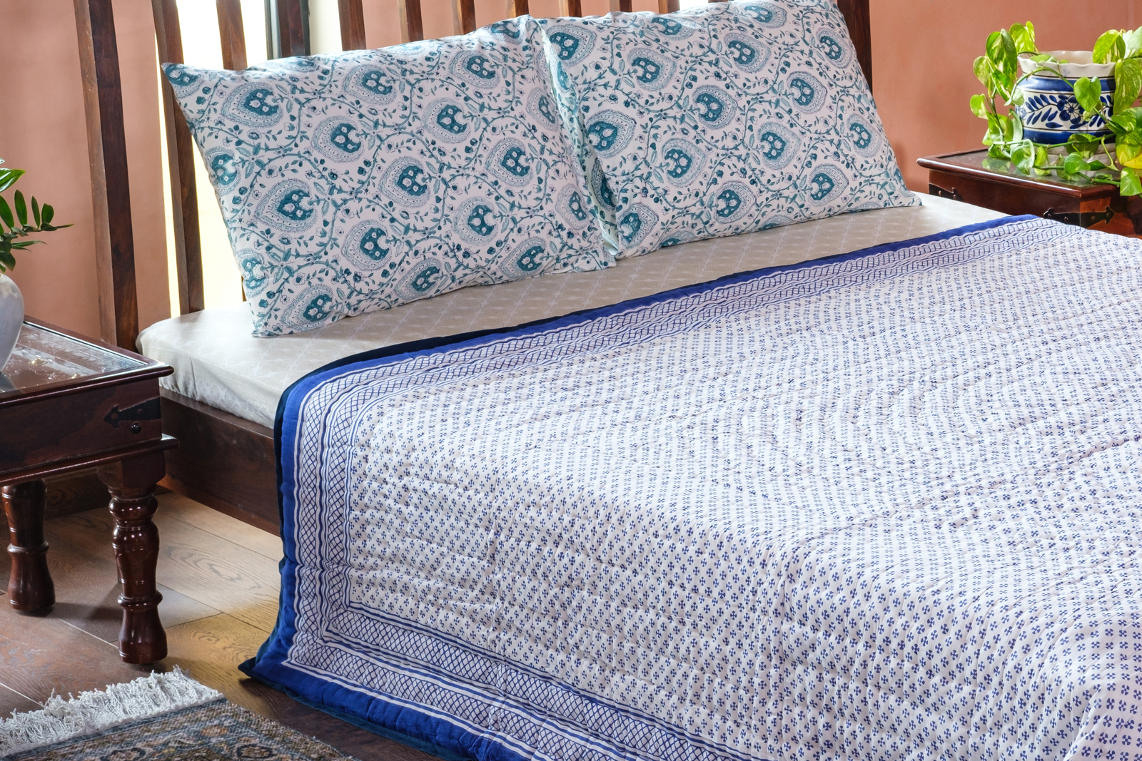 Hand Block Printed Cotton Queen Size Quilt 808181