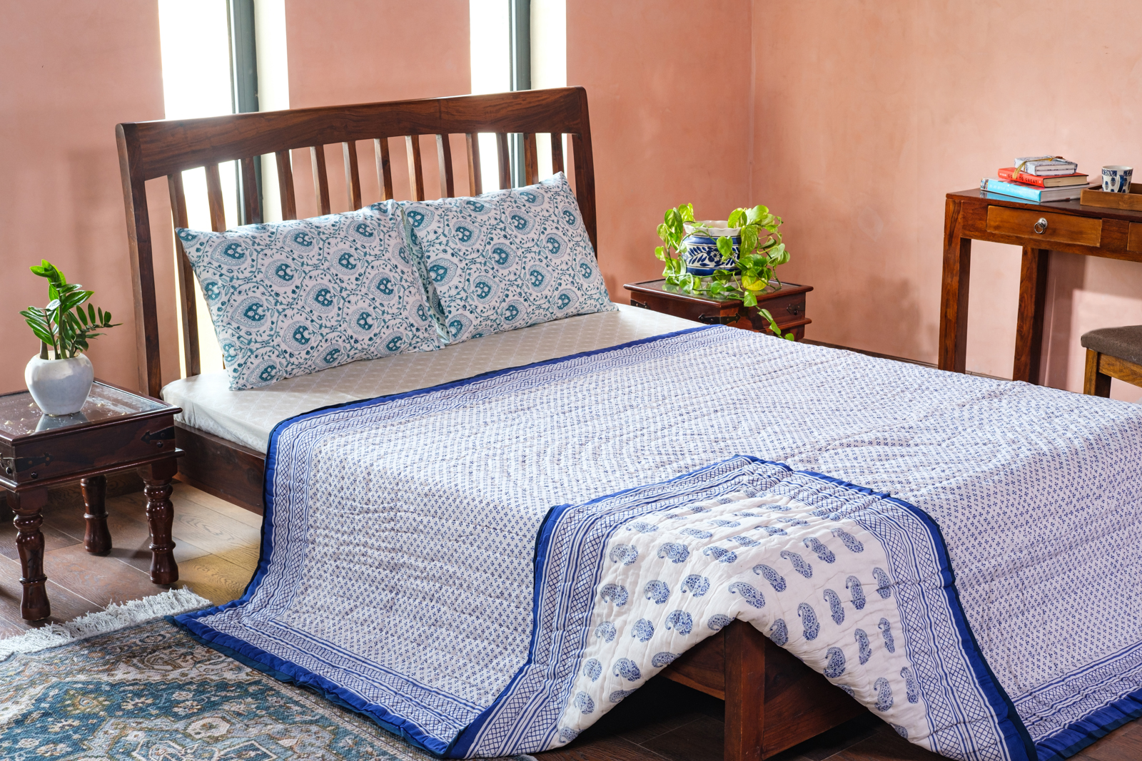 Hand Block Printed Cotton Queen Size Quilt 808181