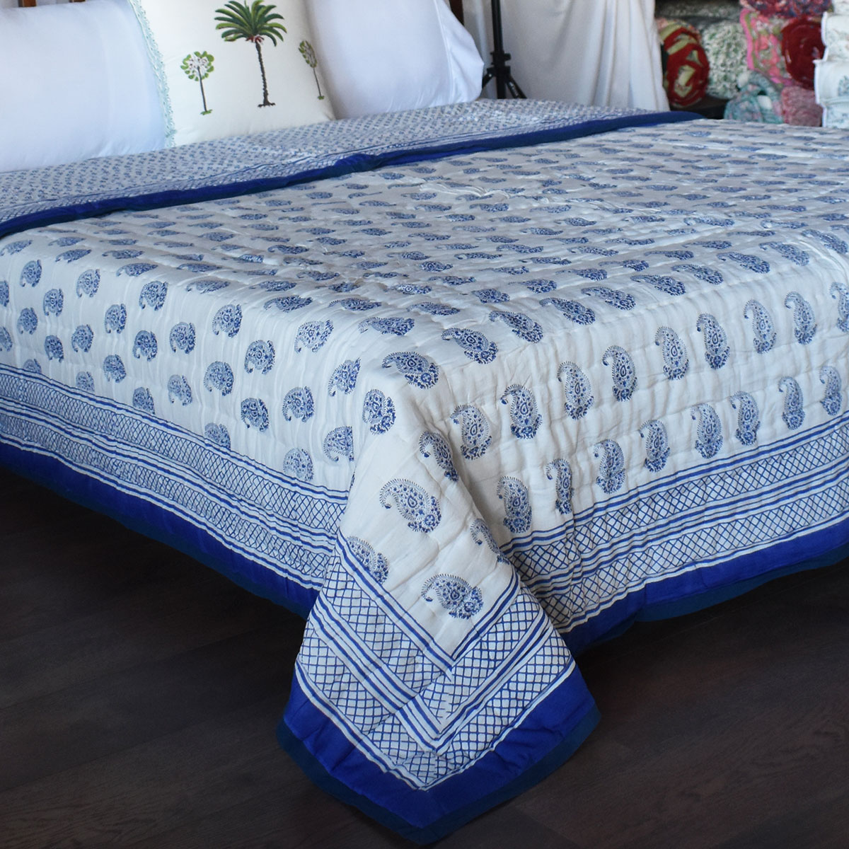 Hand Block Printed Cotton Queen Size Quilt 808181
