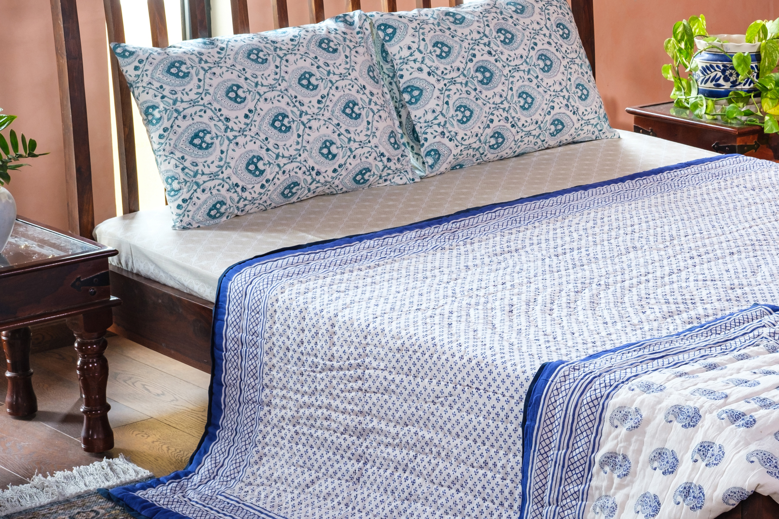 Hand Block Printed Cotton Queen Size Quilt 808181