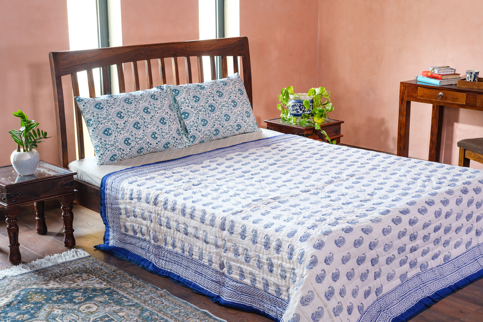 Hand Block Printed Cotton Queen Size Quilt 808181