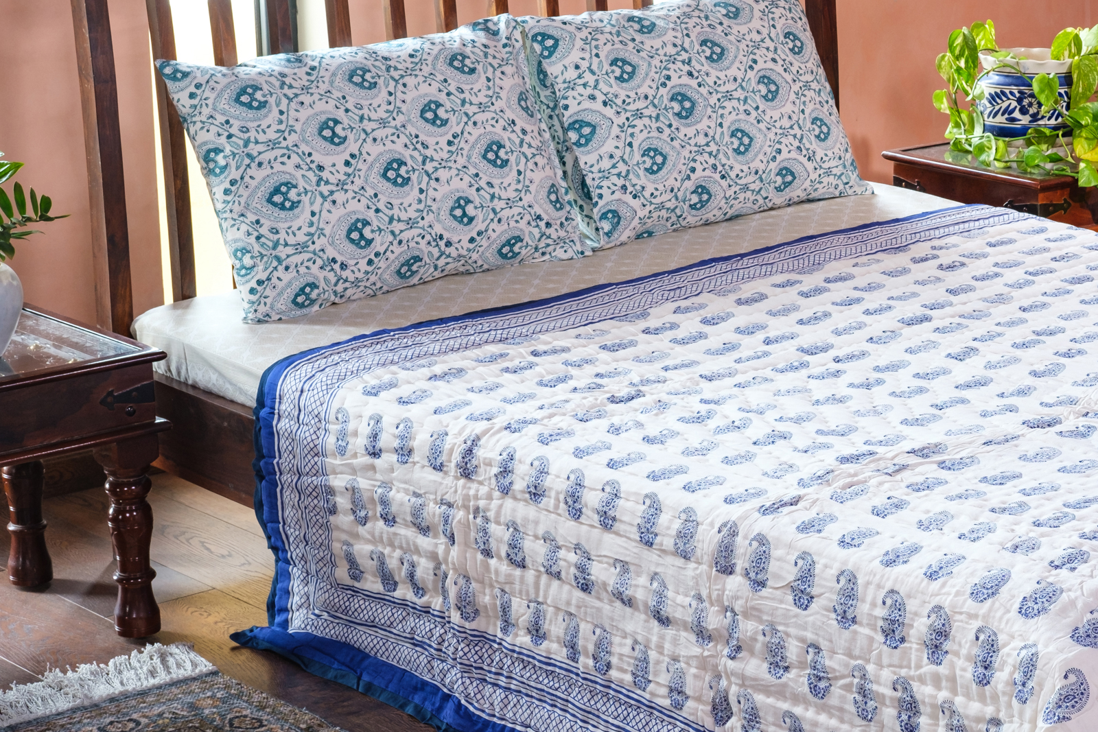 Hand Block Printed Cotton Queen Size Quilt 808181