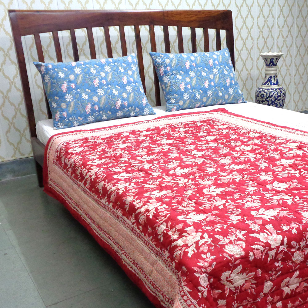 Hand Block Printed Cotton Twin Size Quilt 808191