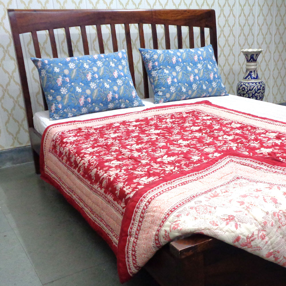 Hand Block Printed Cotton Twin Size Quilt 808191