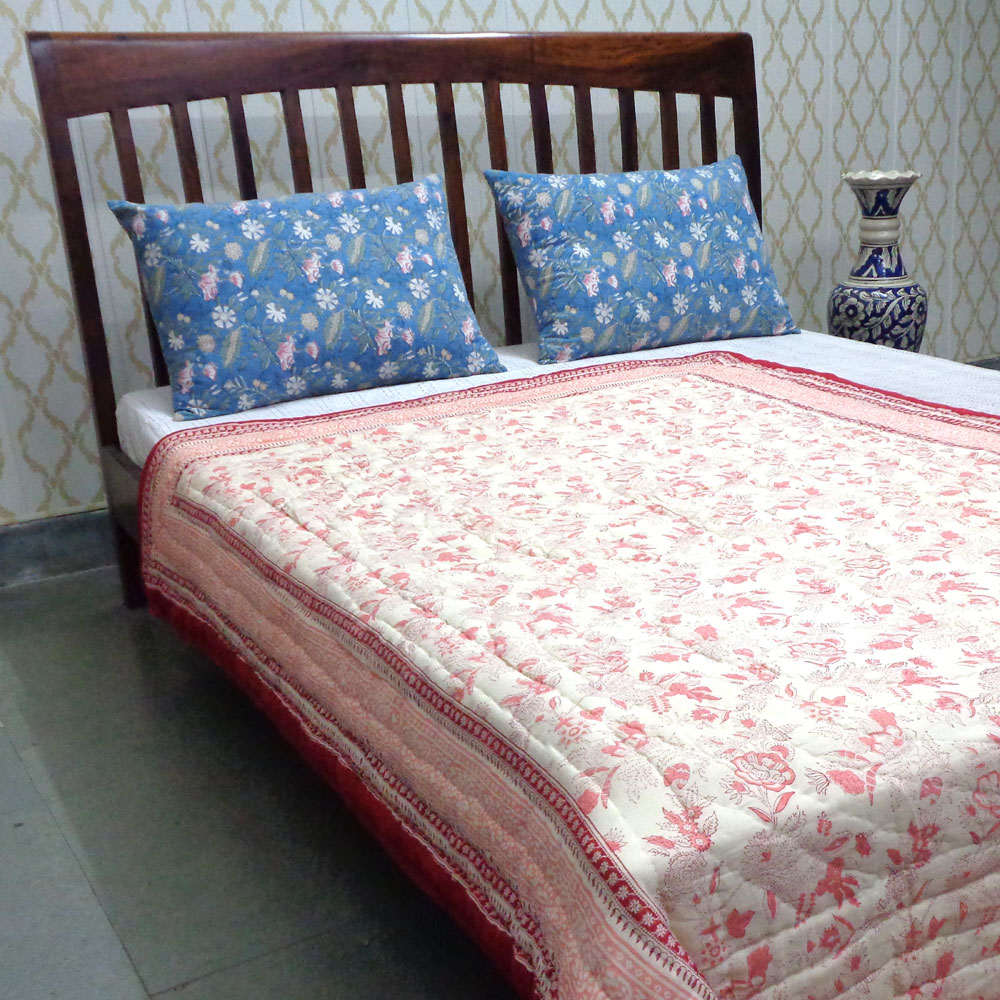 Hand Block Printed Cotton Twin Size Quilt 808191