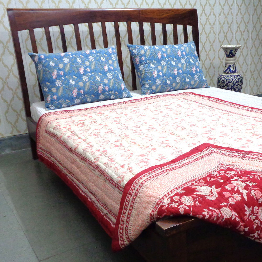 Hand Block Printed Cotton Twin Size Quilt 808191
