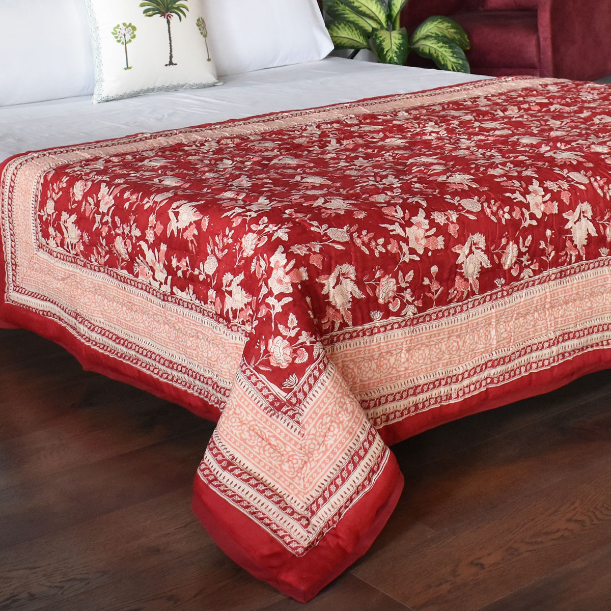 Hand Block Printed Cotton Twin Size Quilt 808191