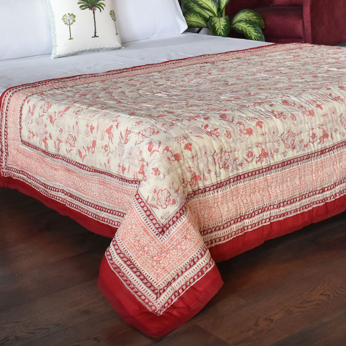 Hand Block Printed Cotton Twin Size Quilt 808191