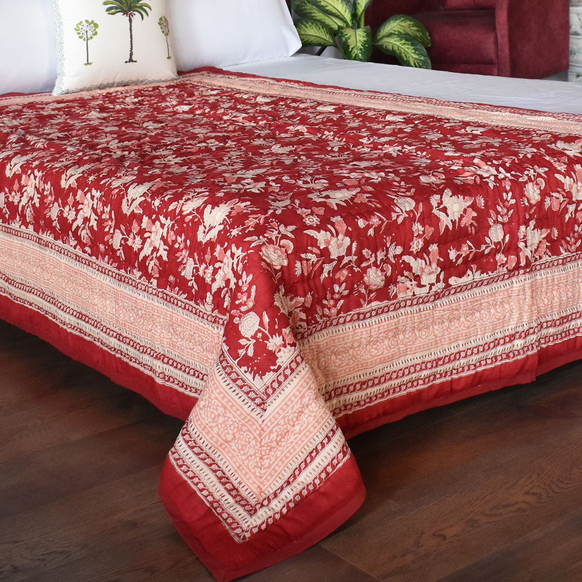 Hand Block Printed Cotton Twin Size Quilt 808191