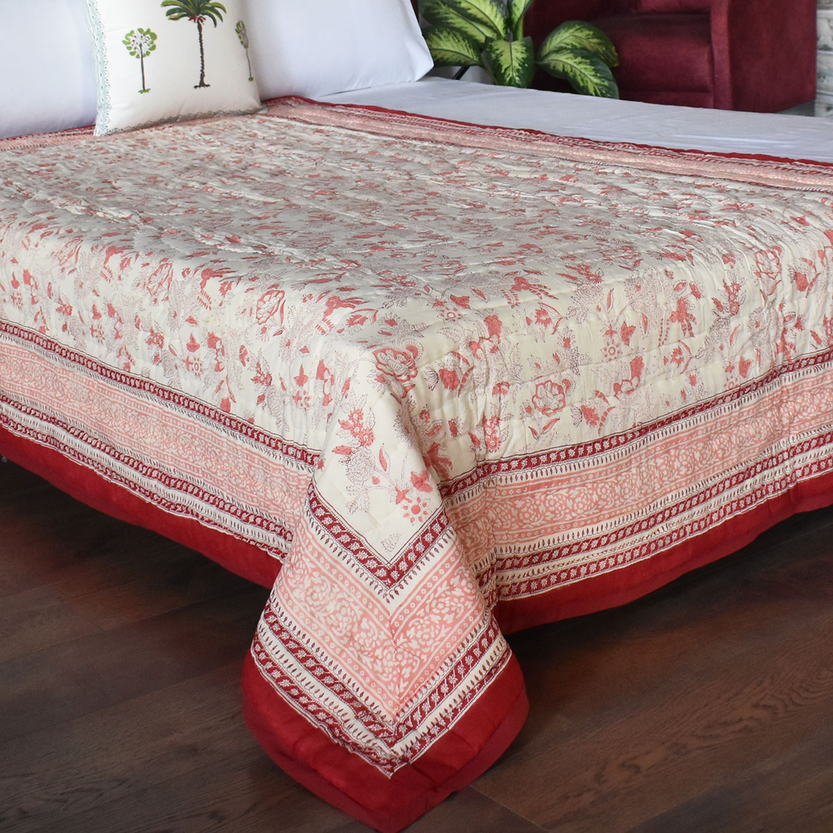 Hand Block Printed Cotton Twin Size Quilt 808191