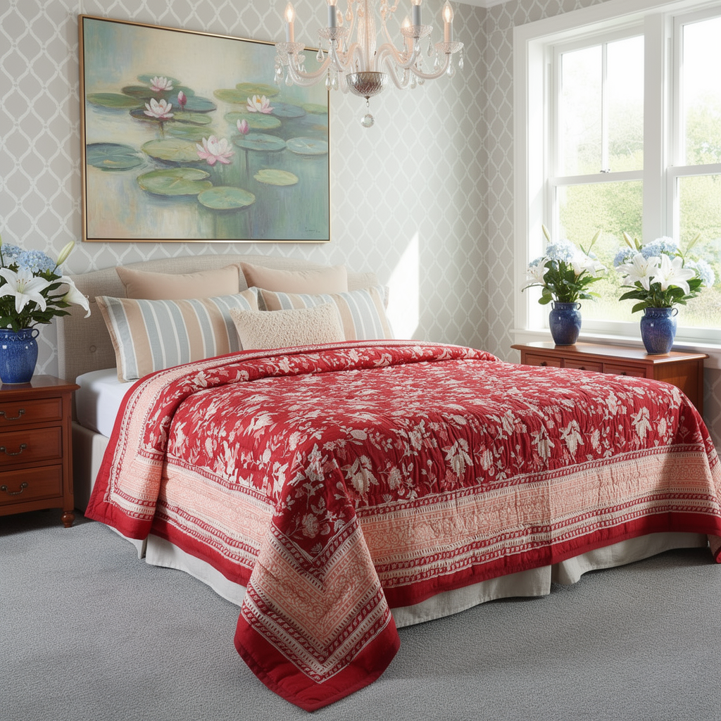 Hand Block Printed Cotton Twin Size Quilt  808191