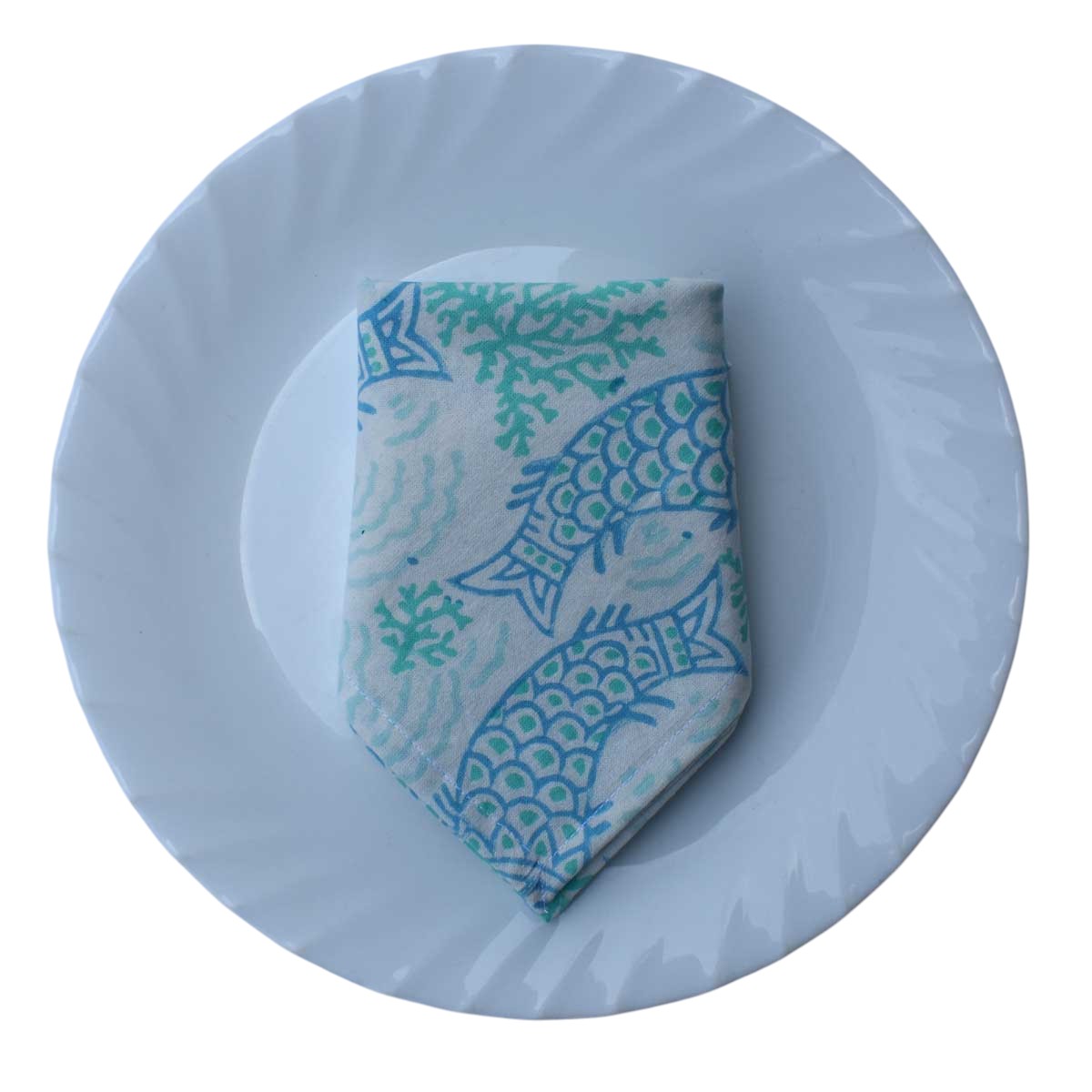 Hand Block Printed Cotton Napkin 45x45 cms Set of 4 Napkins African Fish Blue Mist 260713