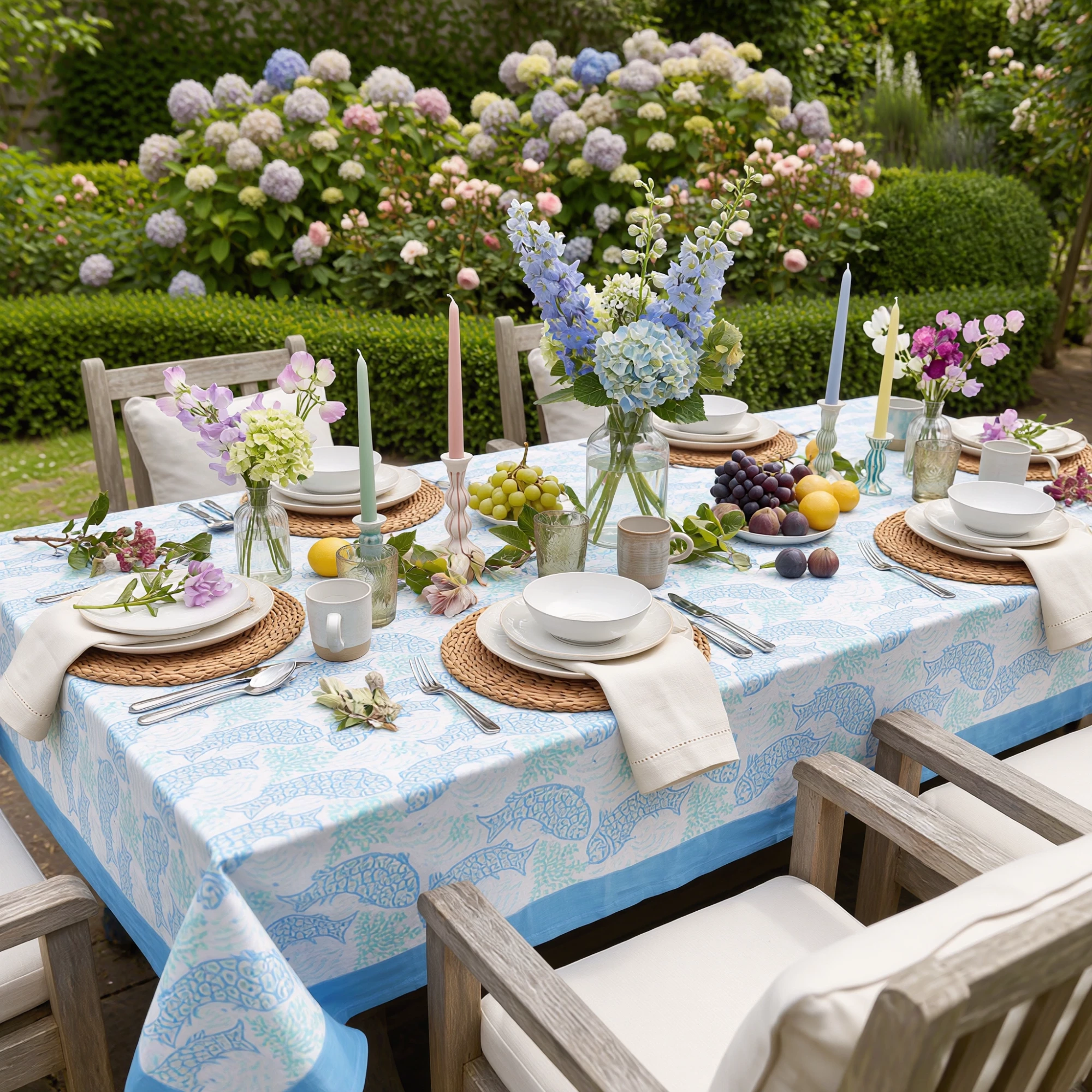 12 Seater Tablecloth 180x340 cms African Fish Blue Mist 260713