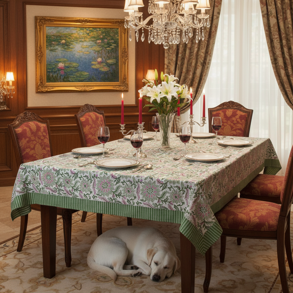 12 Seater Tablecloth 180x340 cms Madhubala Green 202526