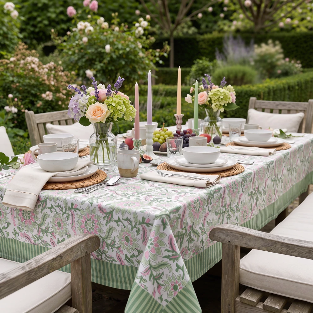 Image of 10 Seater Tablecloth 180x270 cms | Madhubala Green 202526