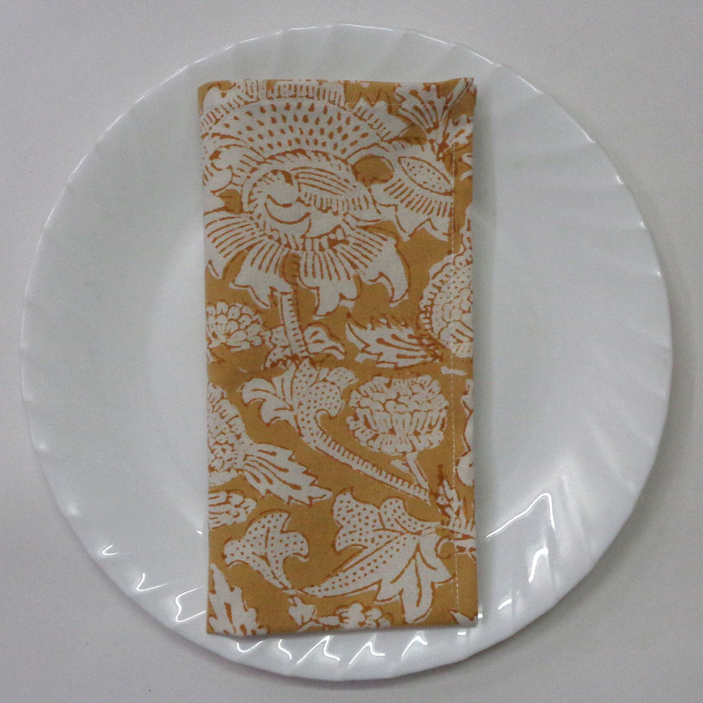 Hand Block Printed Cotton Napkin 45x45 Set of 4 Napkins Amarnath Beige Gud 207851