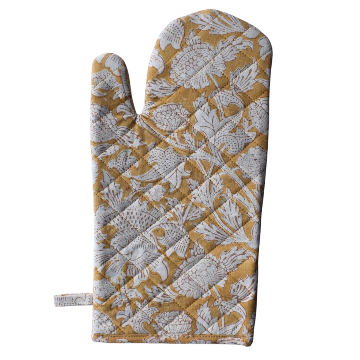 Artisan-Made Hand Block Printed Oven Mitt and Pot Holder Set Amarnath Beige Gud 207851