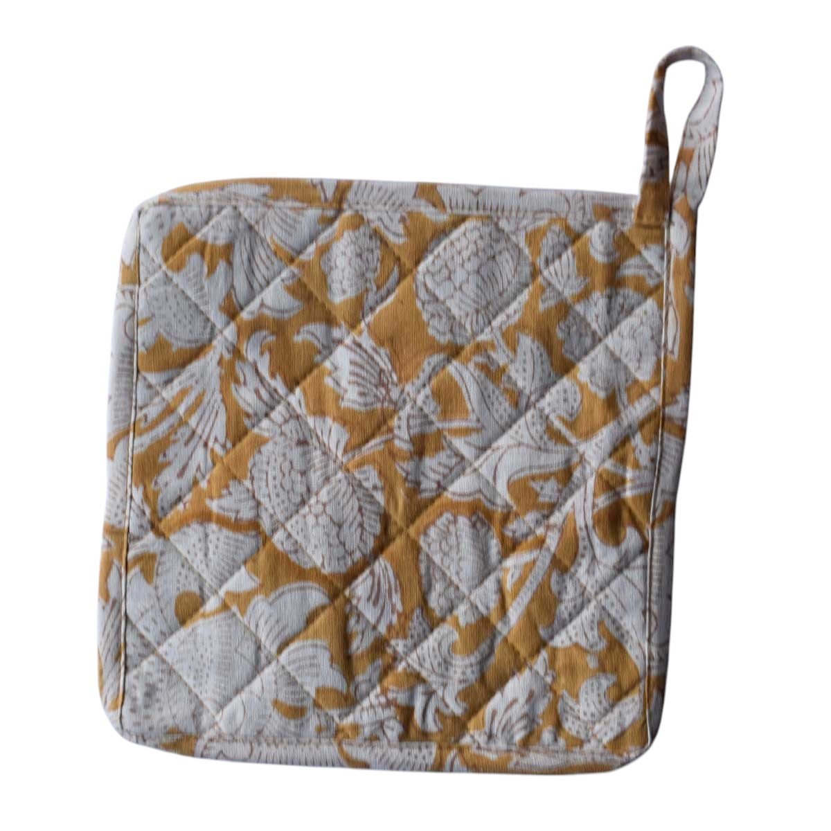 Artisan-Made Hand Block Printed Oven Mitt and Pot Holder Set Amarnath Beige Gud 207851