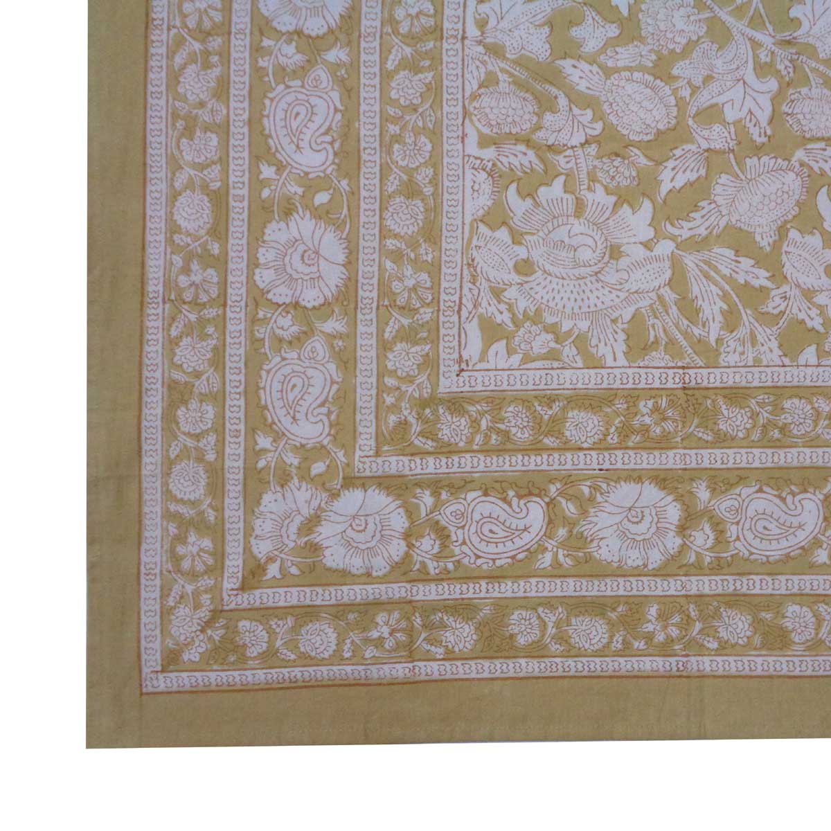 Hand Block Printed Cotton Tablecloth 150x220 cms Amarnath Beige Gud 207851