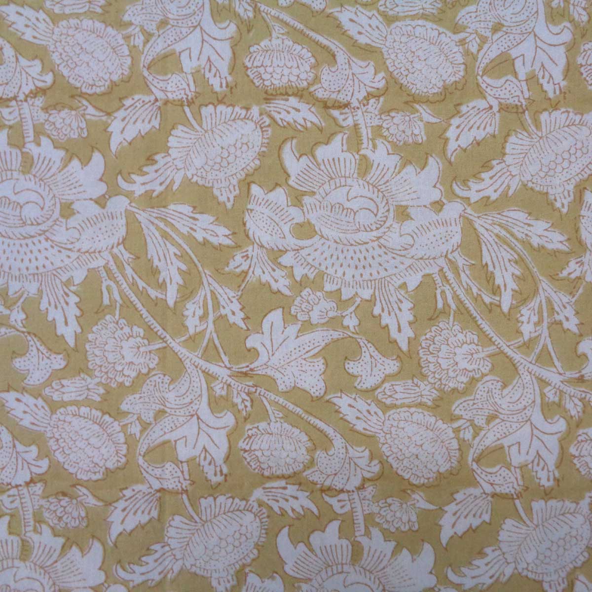 5 Yard Running Fabric Hand Block Printed Cotton Voile Fabric Amarnath Beige Gud 207851