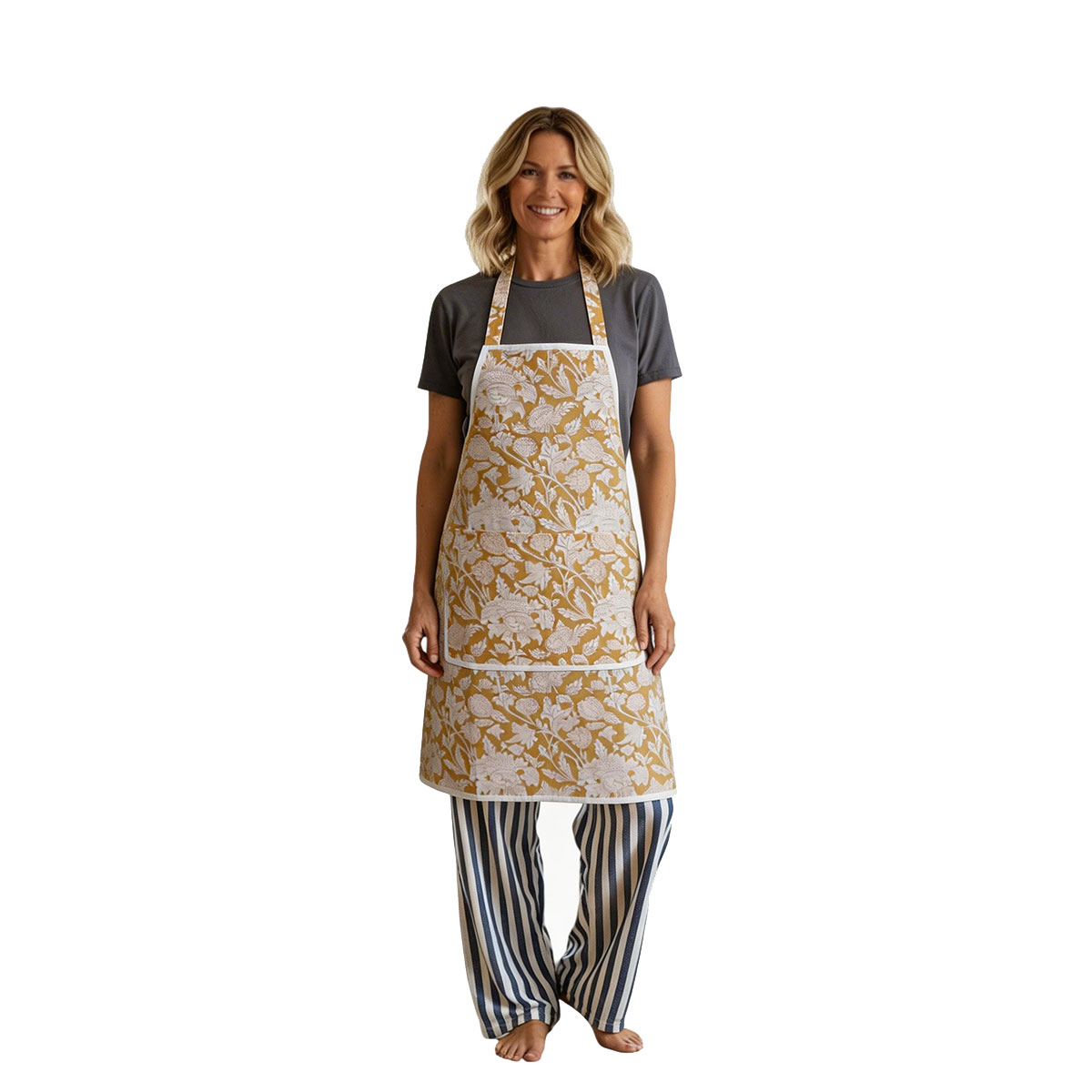 Indian Block-Printed 100 Cotton Apron Amarnath Beige Gud 207851