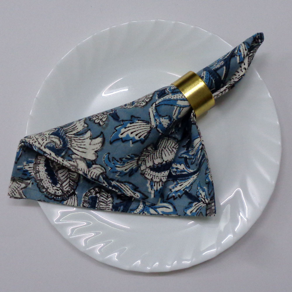 Hand Block Printed Cotton Napkin 45x45 Set of 4 Napkins Amarnath Grey Gud 108994