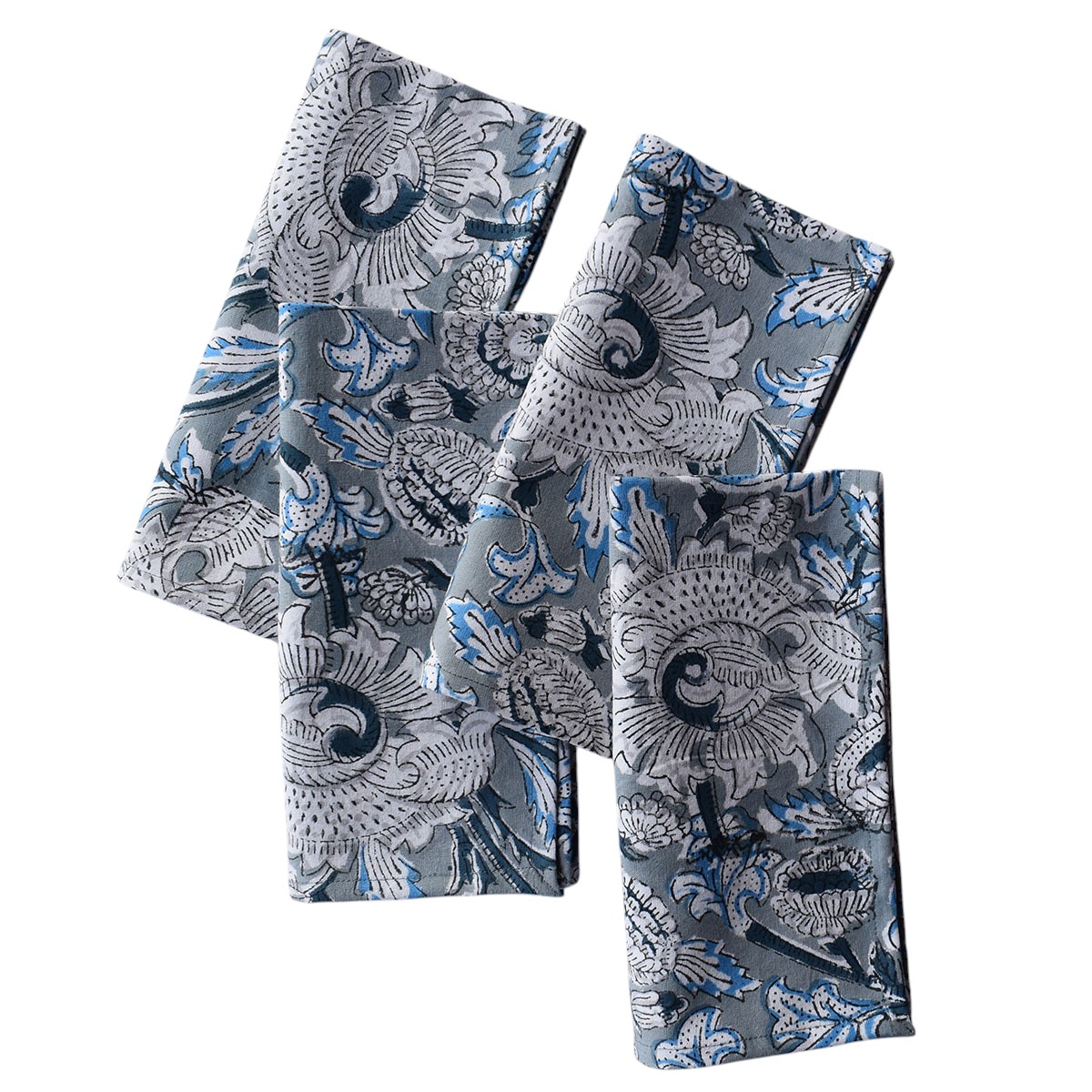 Hand Block Printed Cotton Napkin 45x45 Set of 4 Napkins  Amarnath Grey Gud 108994