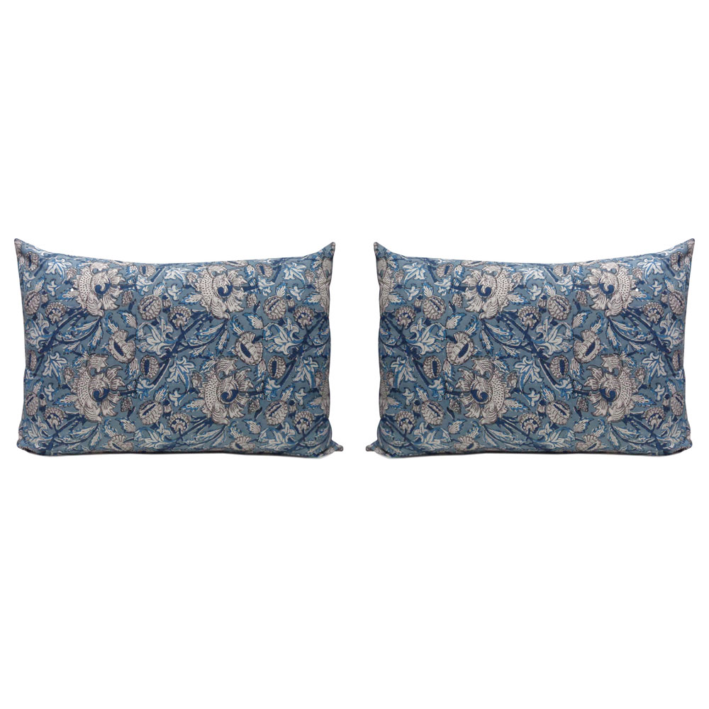 Hand Block Printed Cotton Pillows Cover 50x70 cm Set of 2 Amarnath Grey Gud 108994