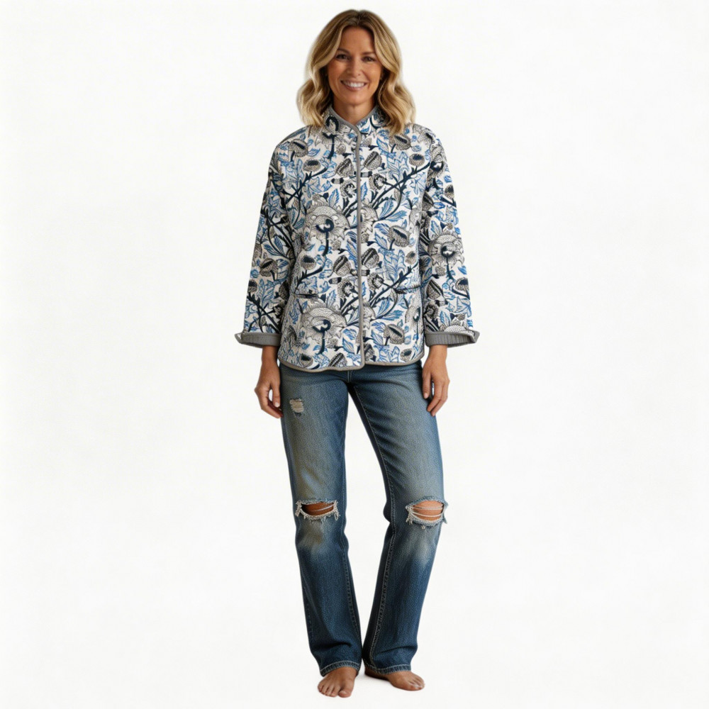 Image of Quilted Jacket Size Short Length : Amarnath Grey Open 100679