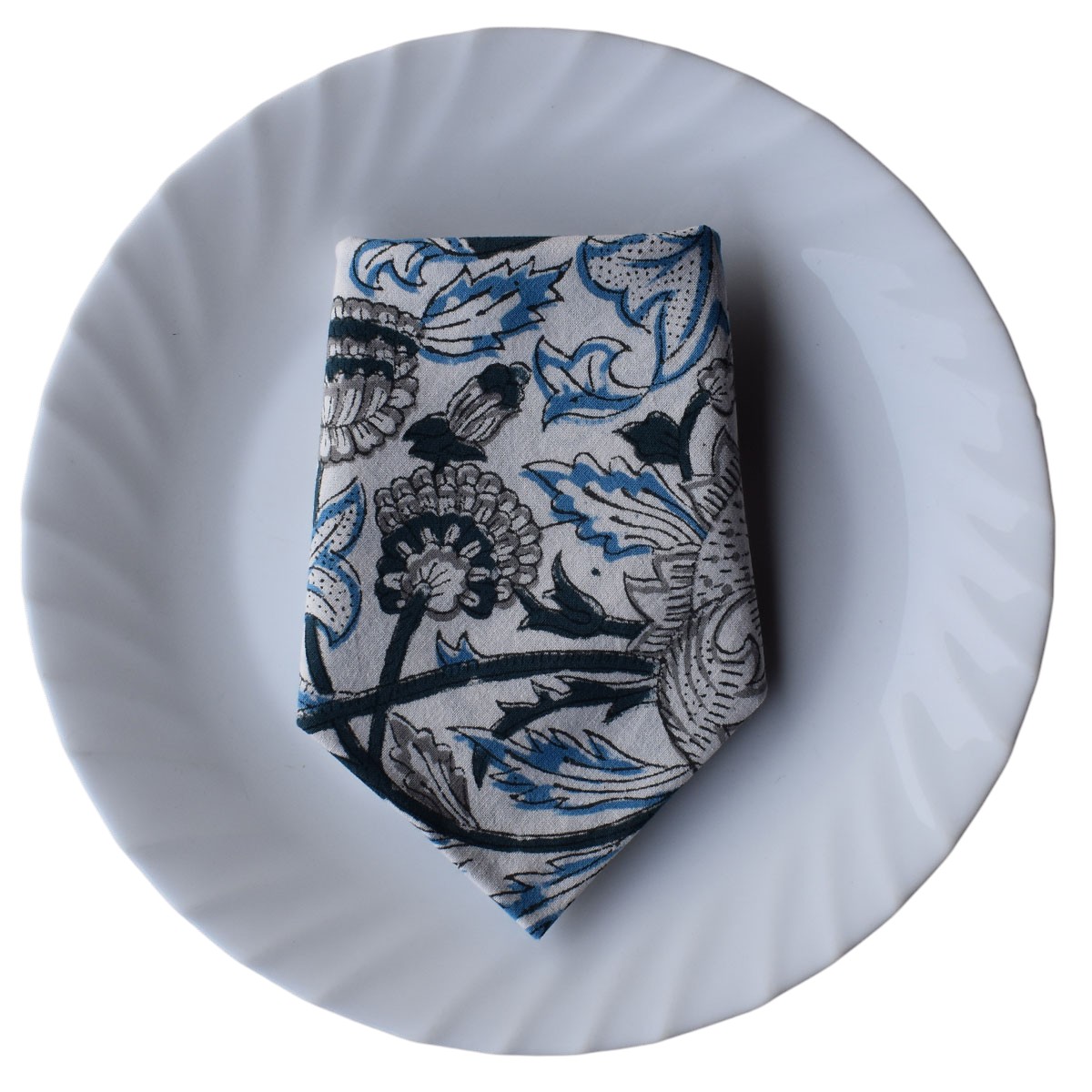 Hand Block Printed Cotton Napkin 45x45 Set of 4 Napkins Amarnath Grey Open 208481