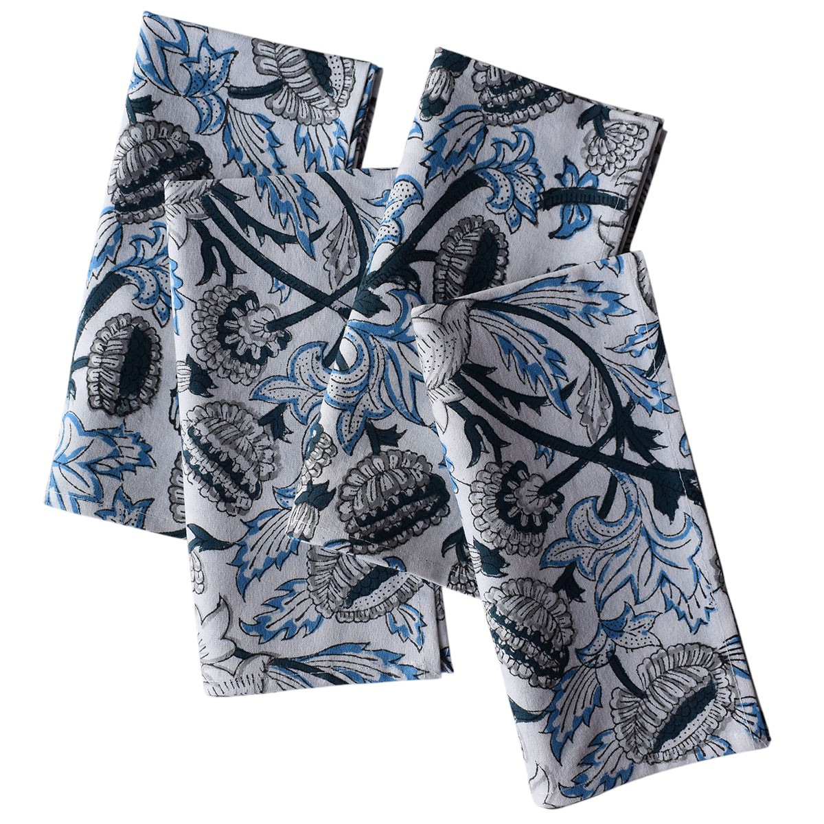 Hand Block Printed Cotton Napkin 45x45 Set of 4 Napkins Amarnath Grey Open 208481