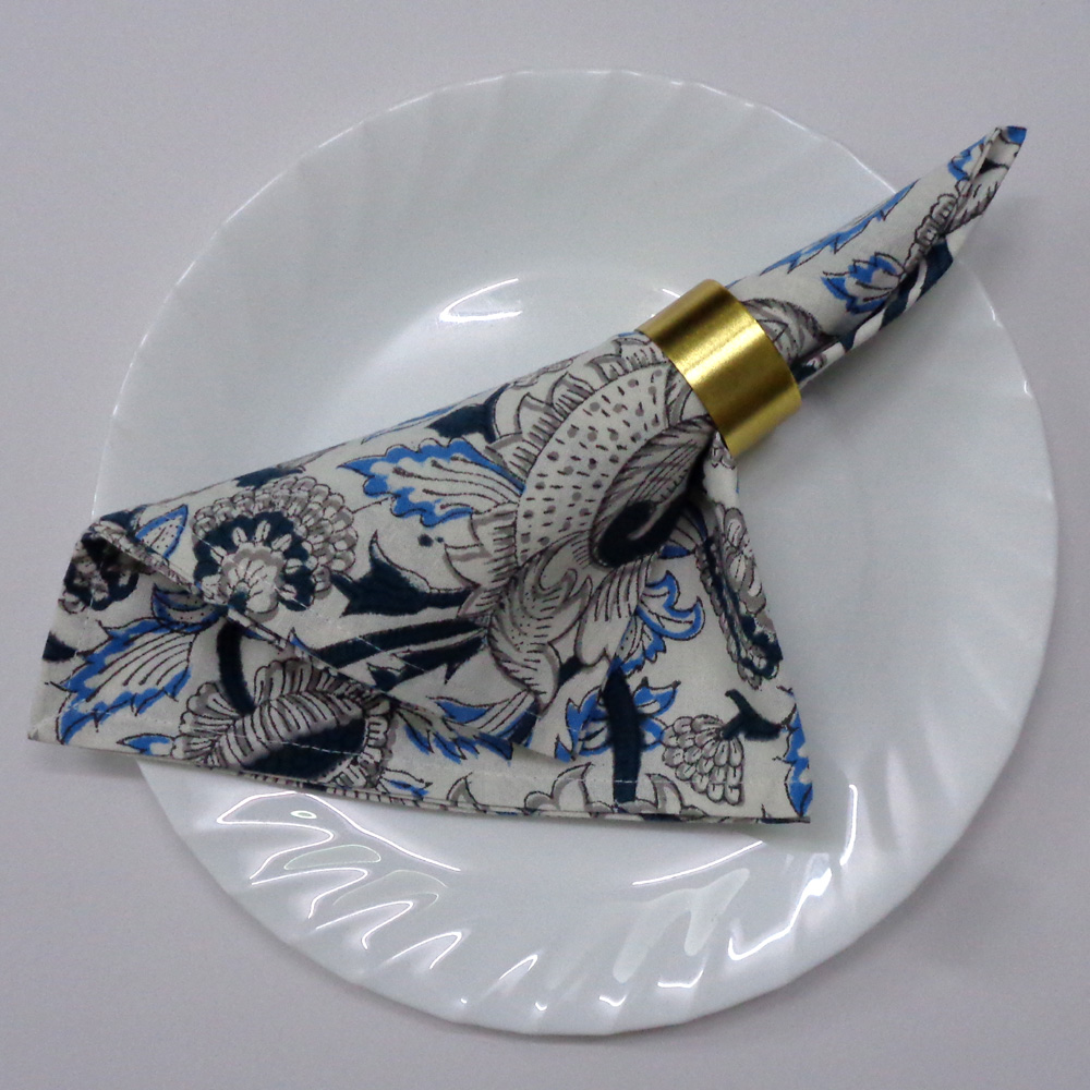 Hand Block Printed Cotton Napkin 45x45 Set of 4 Napkins Amarnath Grey Open 208481