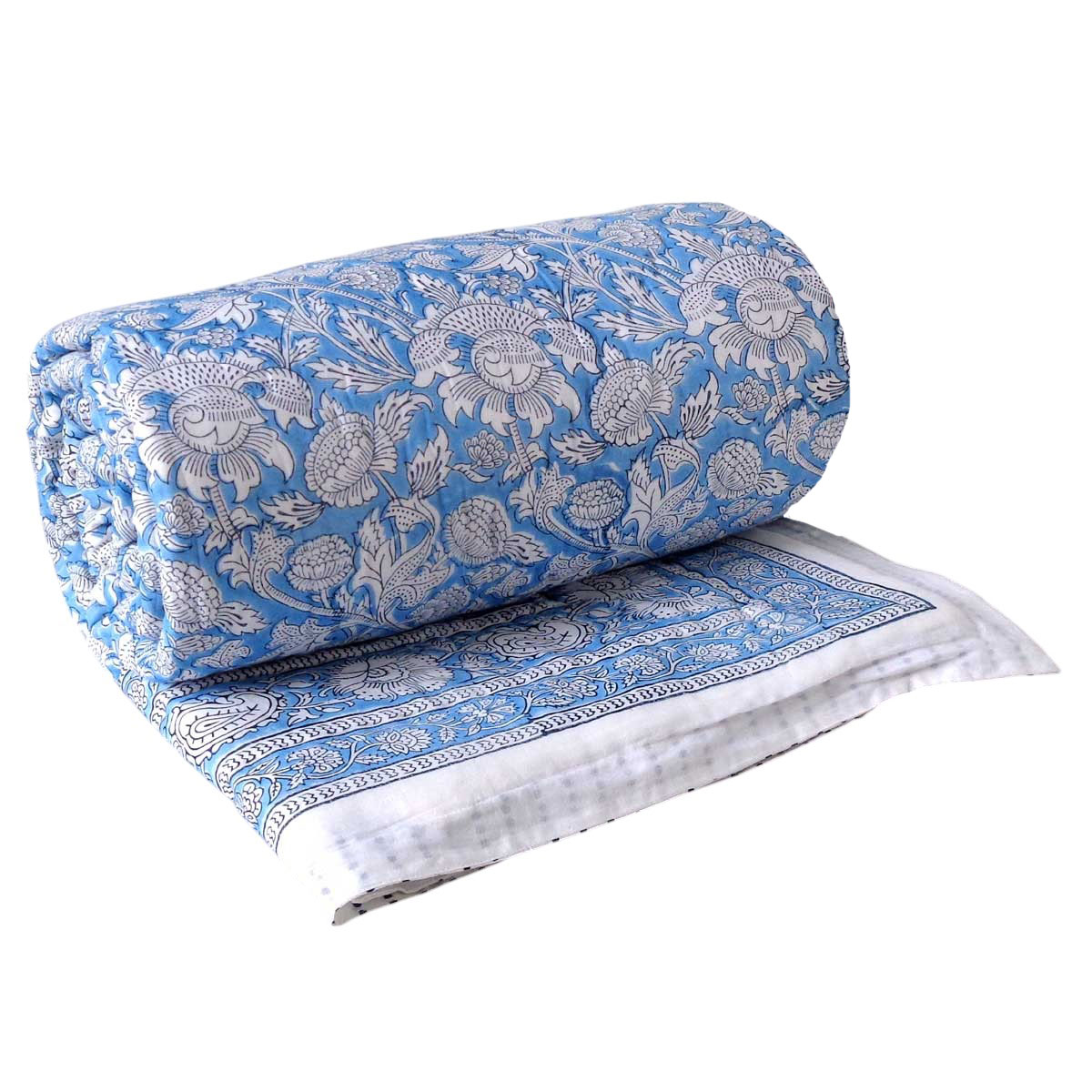 Hand Block Printed Cotton Twin Long Size Quilt Amarnath Marina 202302
