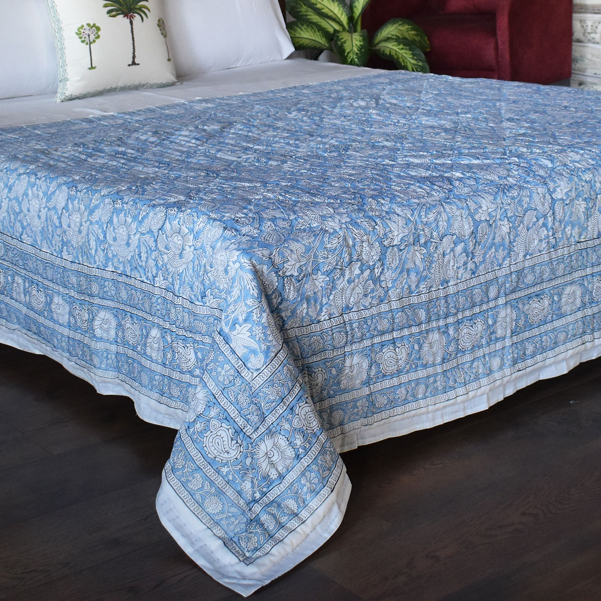 Hand Block Printed Cotton Twin Long Size Quilt Amarnath Marina 202302