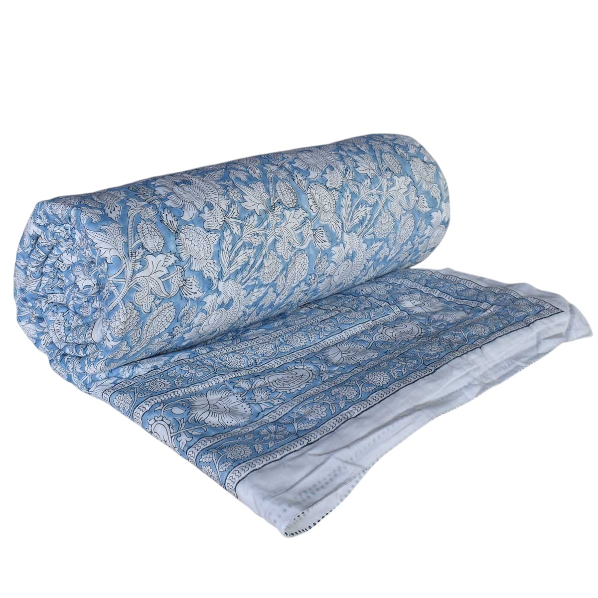 Hand Block Printed Cotton Queen Size Quilt Amarnath Marina 202302