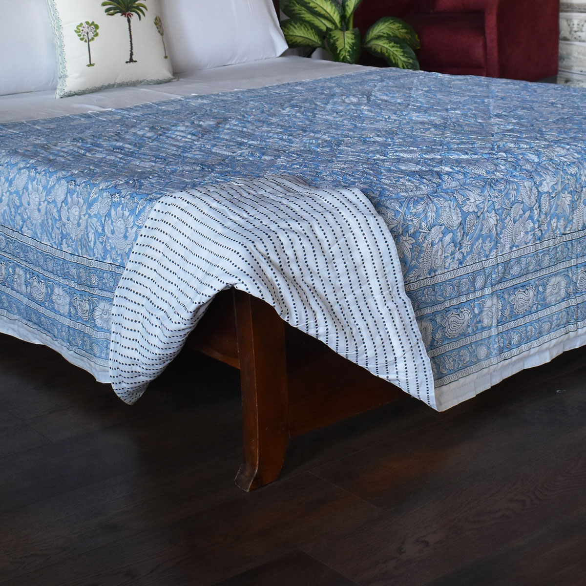 Hand Block Printed Cotton Twin Long Size Quilt Amarnath Marina 202302