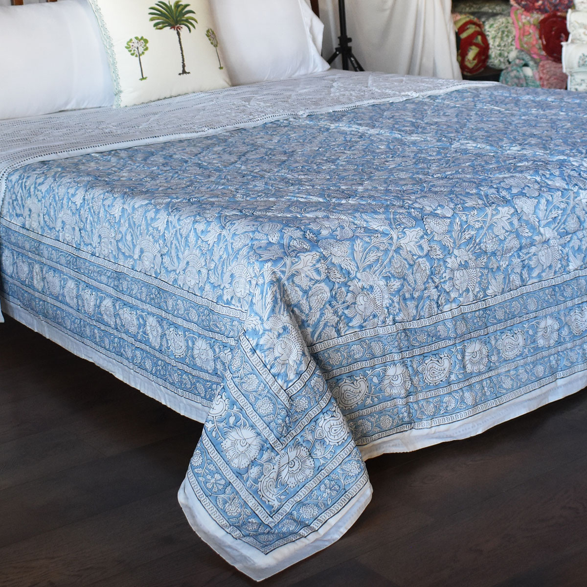 Hand Block Printed Cotton Queen Size Quilt Amarnath Marina 202302